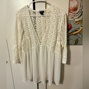 Torrid Embroidered Floral Mesh 3/4 Bell Sleeve Blouse